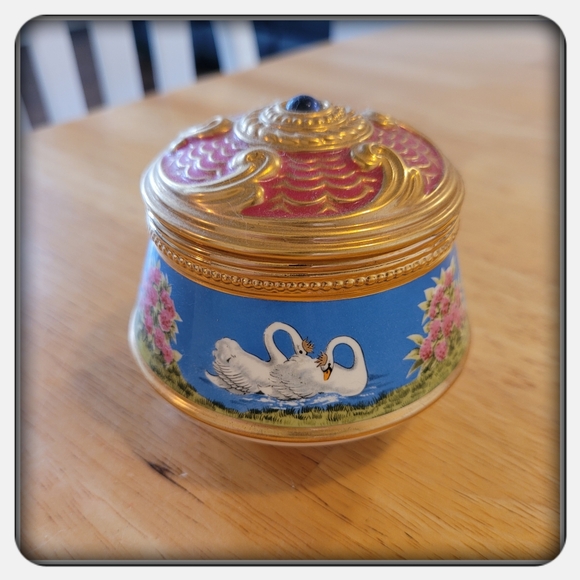 Other - Decorative Gold And Blue Musical Trinket Box with Swan Design